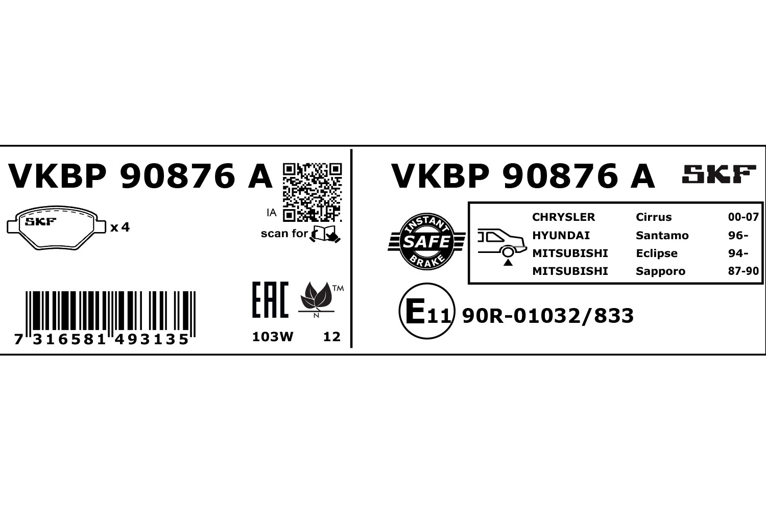 SKF VKBP 90876 A Bremsbelagsatz, Scheibenbremse